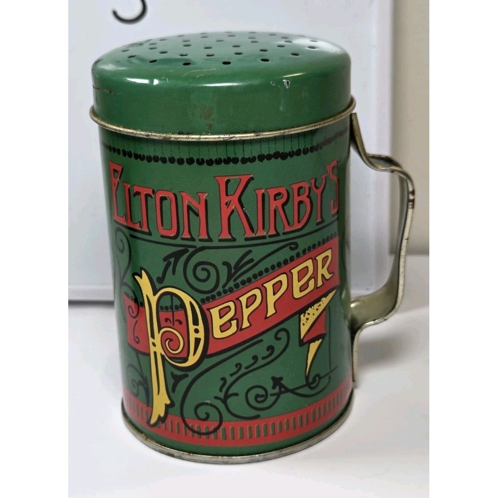 Vintage Elton Kirby's Tin Pepper Shaker Green With Handle - Picture 4 of 9